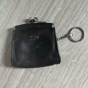 Vintage Fossil Black Leather Coin Wallet Keychain OS